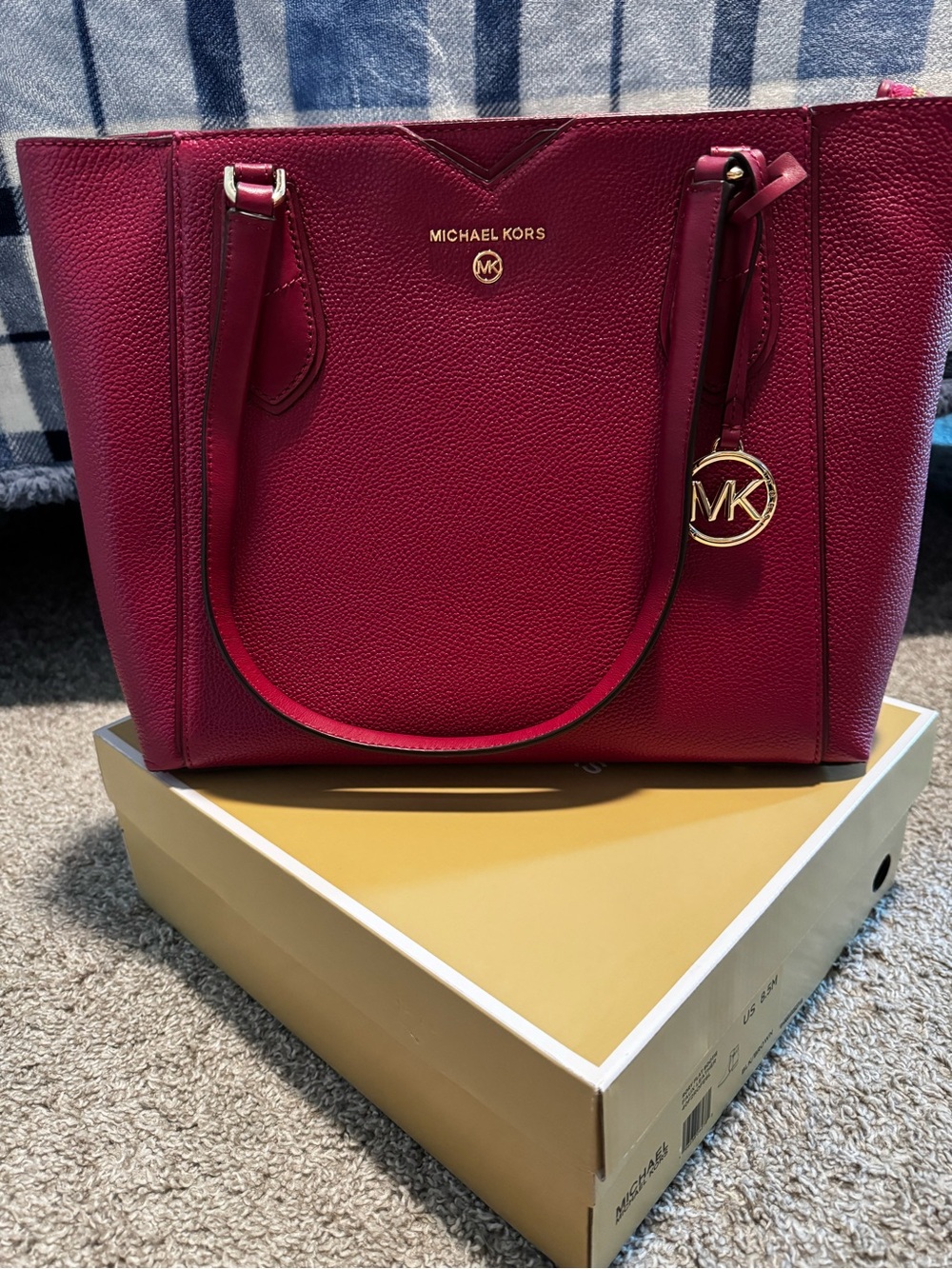 Michael Kors Fuchsia Pebbled Leather Tote with Gold Hardware